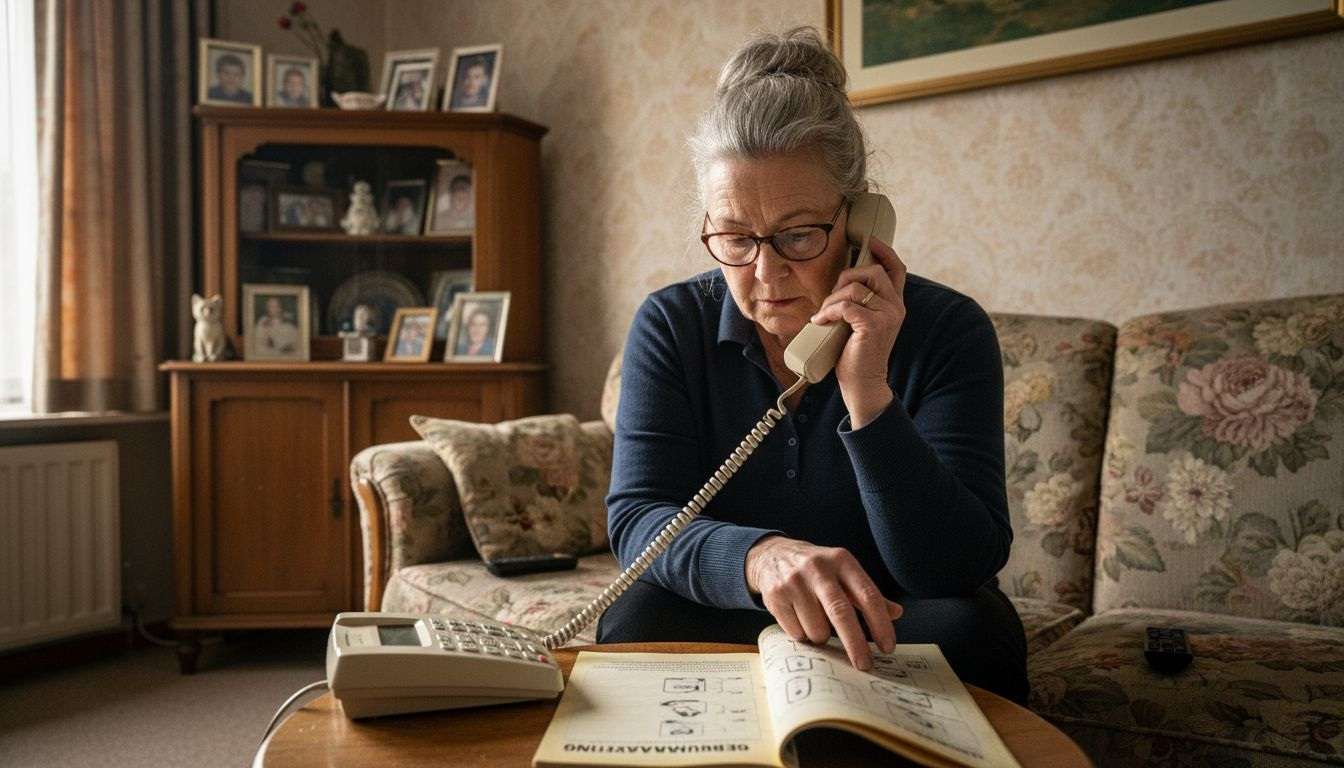 Vrouw stelt een bel-me-niet-lijst in op haar vaste telefoon