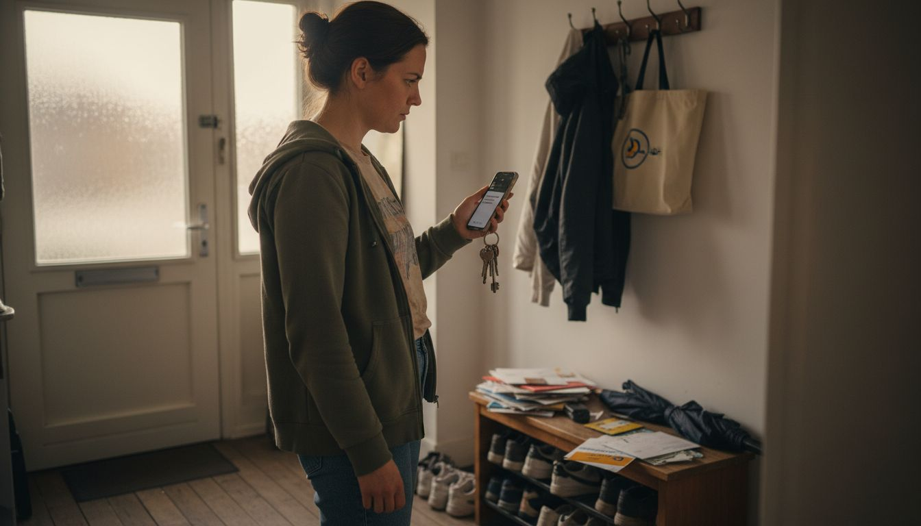 Vrouw kijkt argwanend naar een onbekend telefoonnummer dat haar belt.