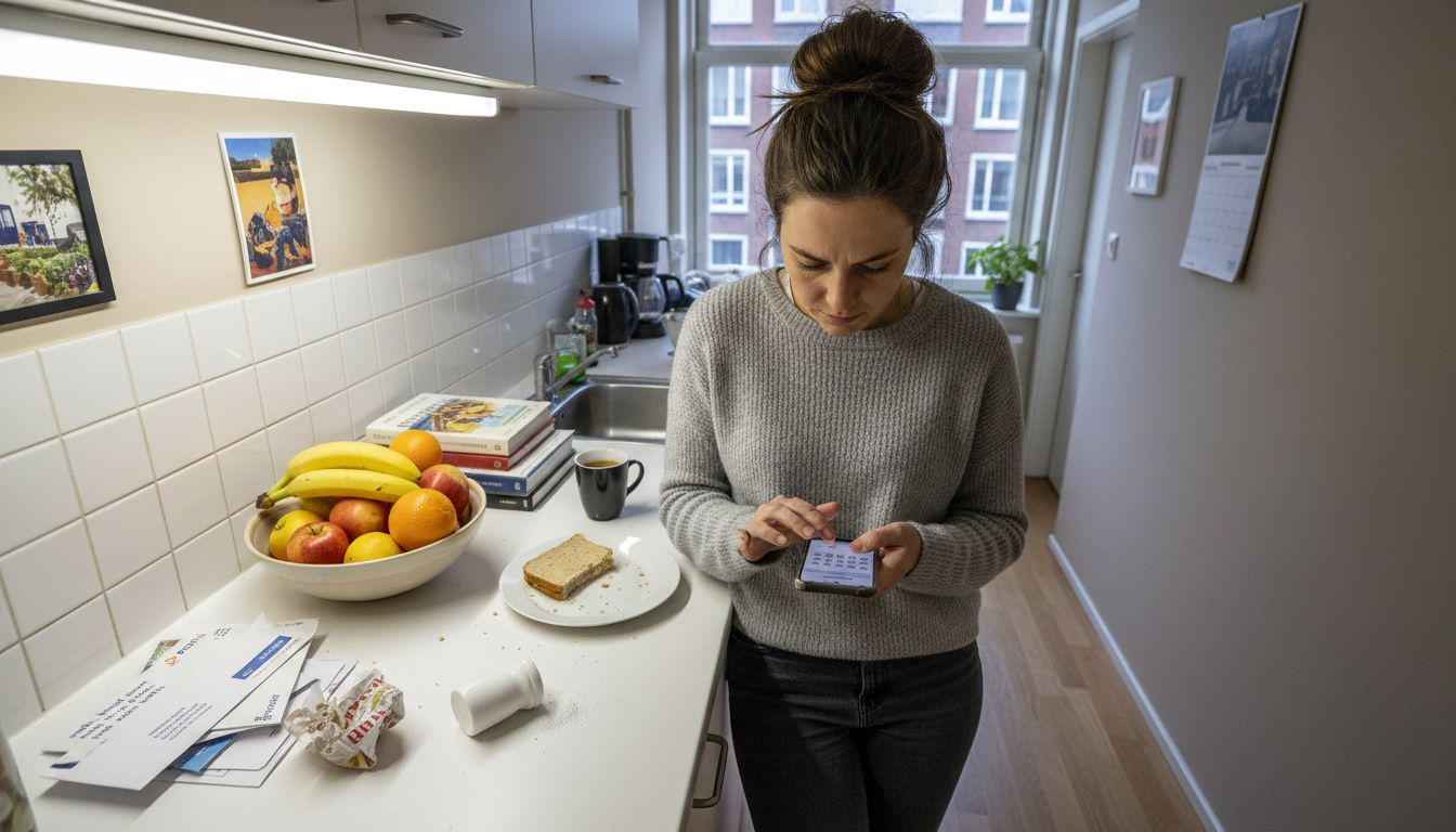 Een vrouw belt vanuit de keuken naar een lokaal nummer.
