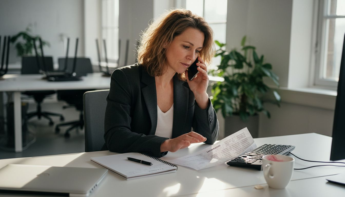 Zakelijke vrouw belt internationaal voor een belangrijk overleg.