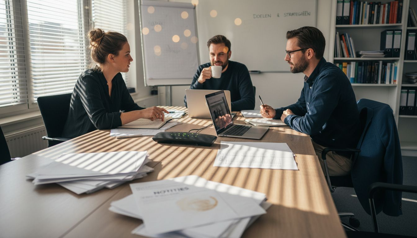 Ondernemers gaan in gesprek over openheid tijdens zakelijke telefoongesprekken.