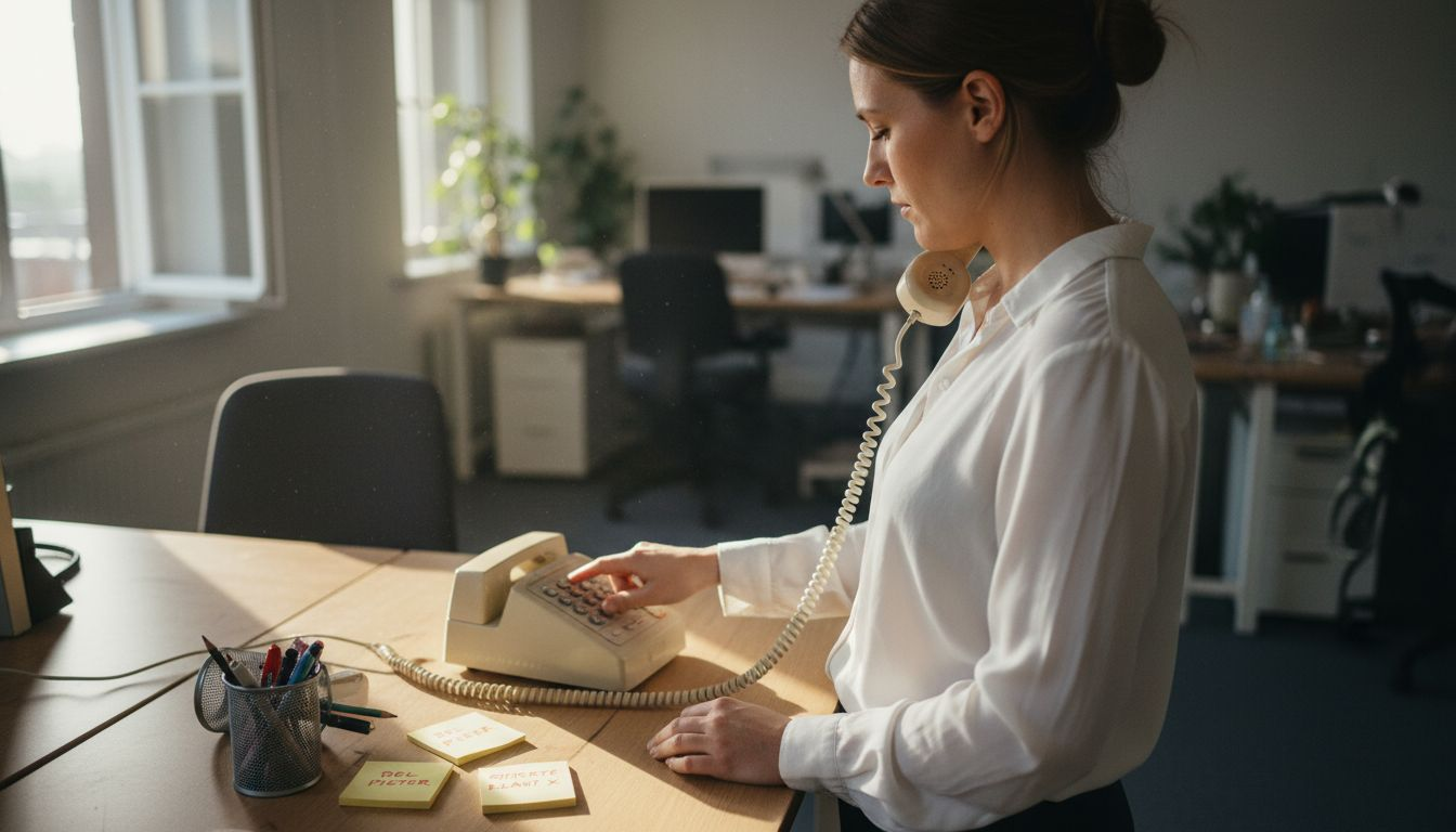 Vrouw schakelt via het kantoor door naar de juiste persoon