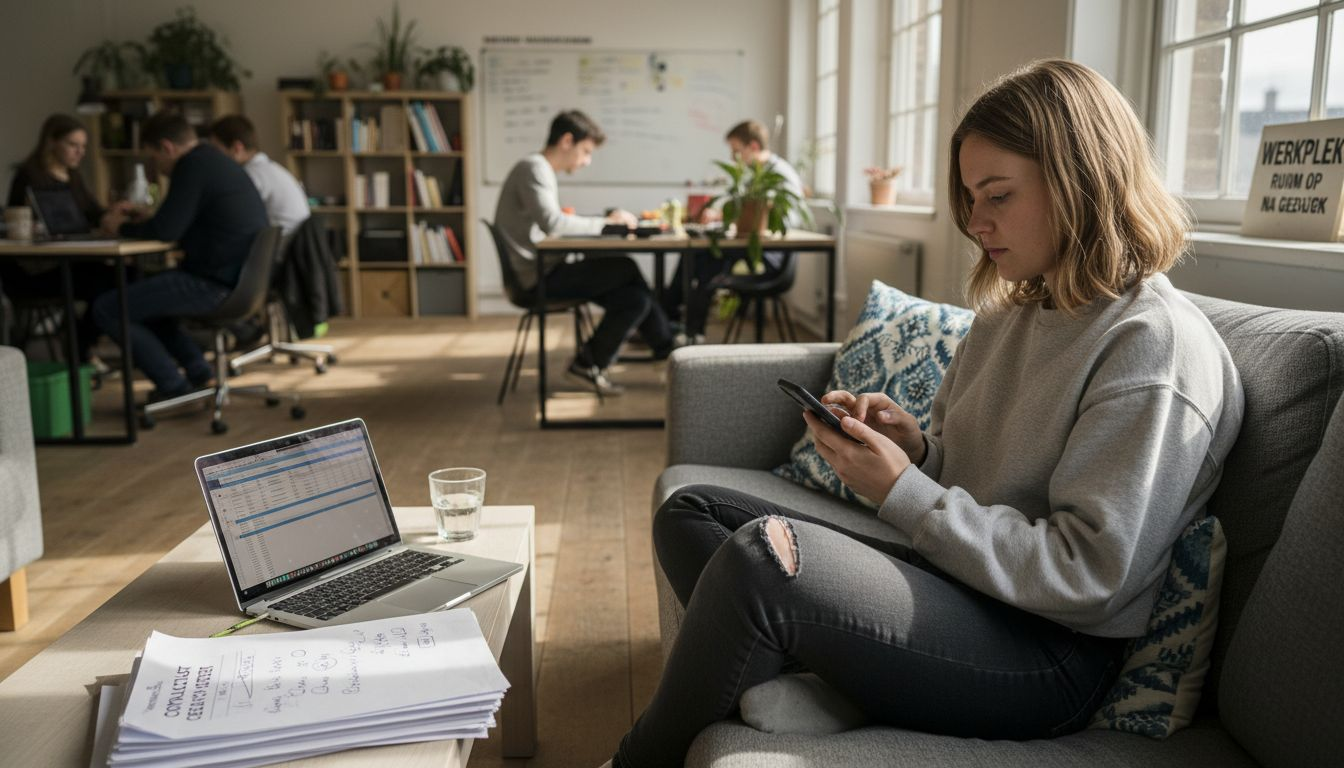 Een vrouw tikt een vast nummer in op haar smartphone.