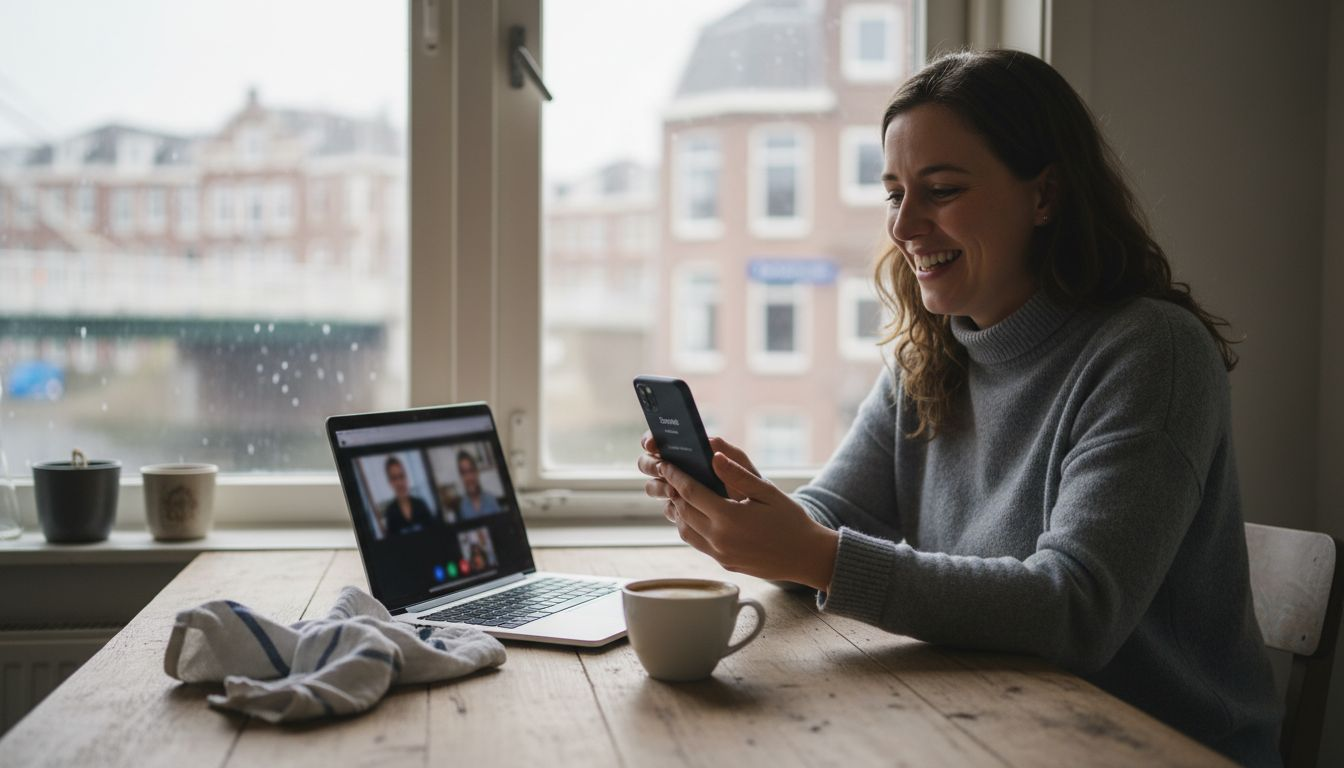 Vrouw belt thuis via WhatsApp