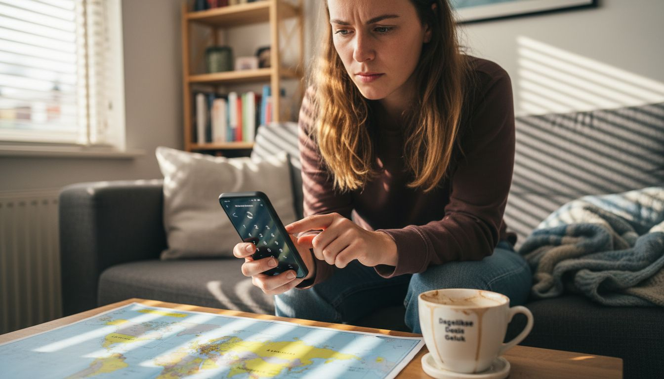 Vrouw voert correct internationaal telefoonnummer in