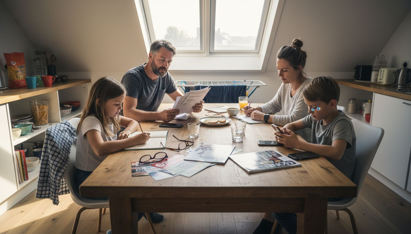 Samen rond de keukentafel bekijken ze welke mobiel abonnement het beste bij het gezin past.