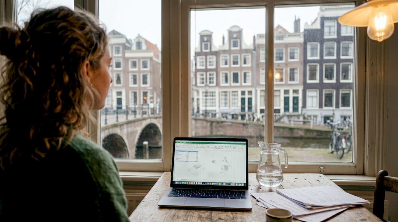 Een vrouw voert een telefoongesprek terwijl ze thuis in haar woonkamer zit.