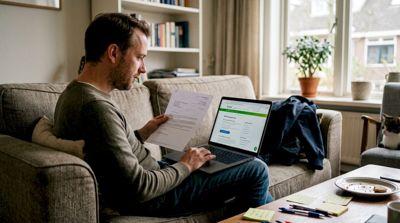 Man bekijkt bedrijfsgegevens op zijn laptop