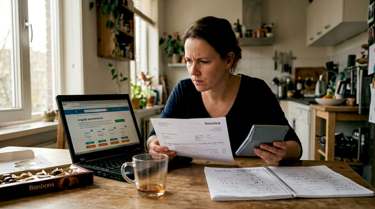 Vrouw vergelijkt tarieven van Duitse mobiele providers