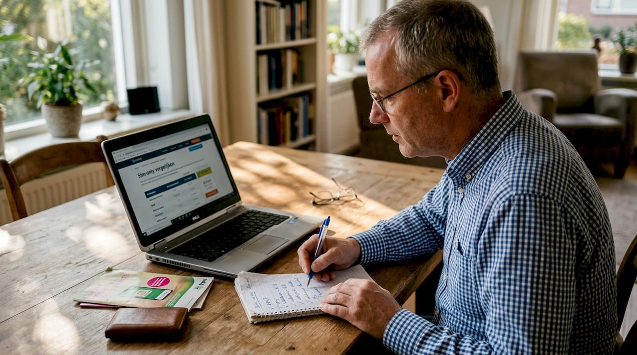Man zoekt thuis het beste mobiele abonnement uit