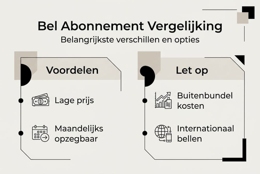 Infographic: de plus- en minpunten van een voordelig belabonnement op een rij