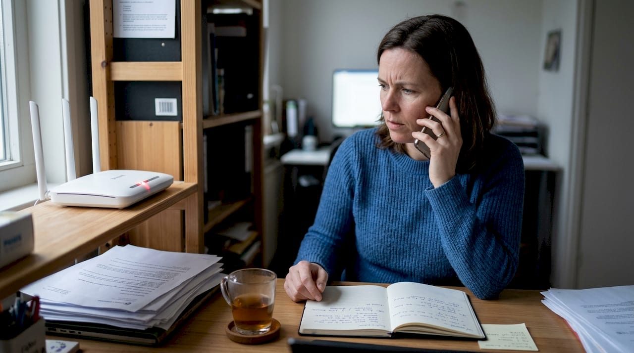 Vrouw worstelt met haperend VoIP-gesprek