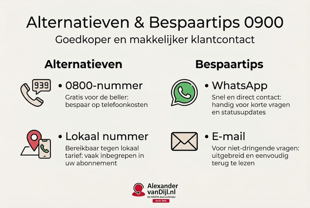 Infographic: slimme alternatieven en handige bespaartips voor 0900-nummers