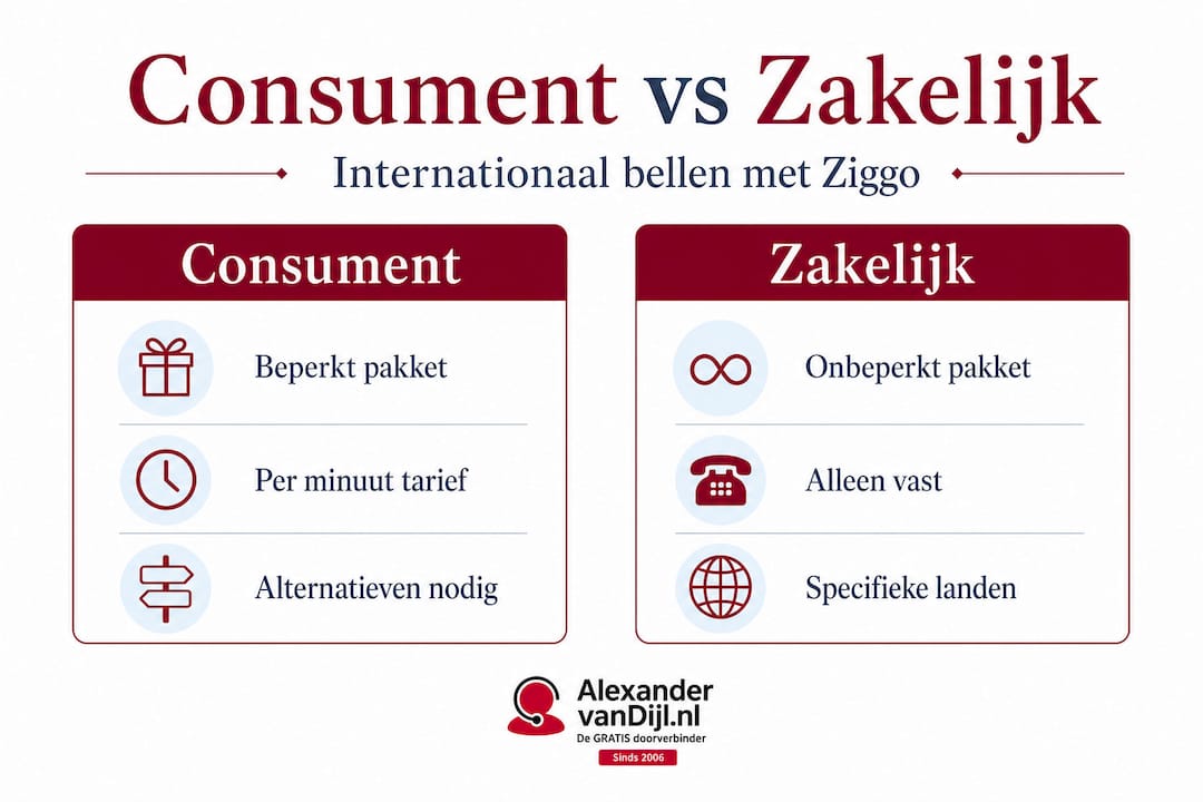 Infographic: verschil tussen particulier, zakelijk en internationaal bellen bij Ziggo