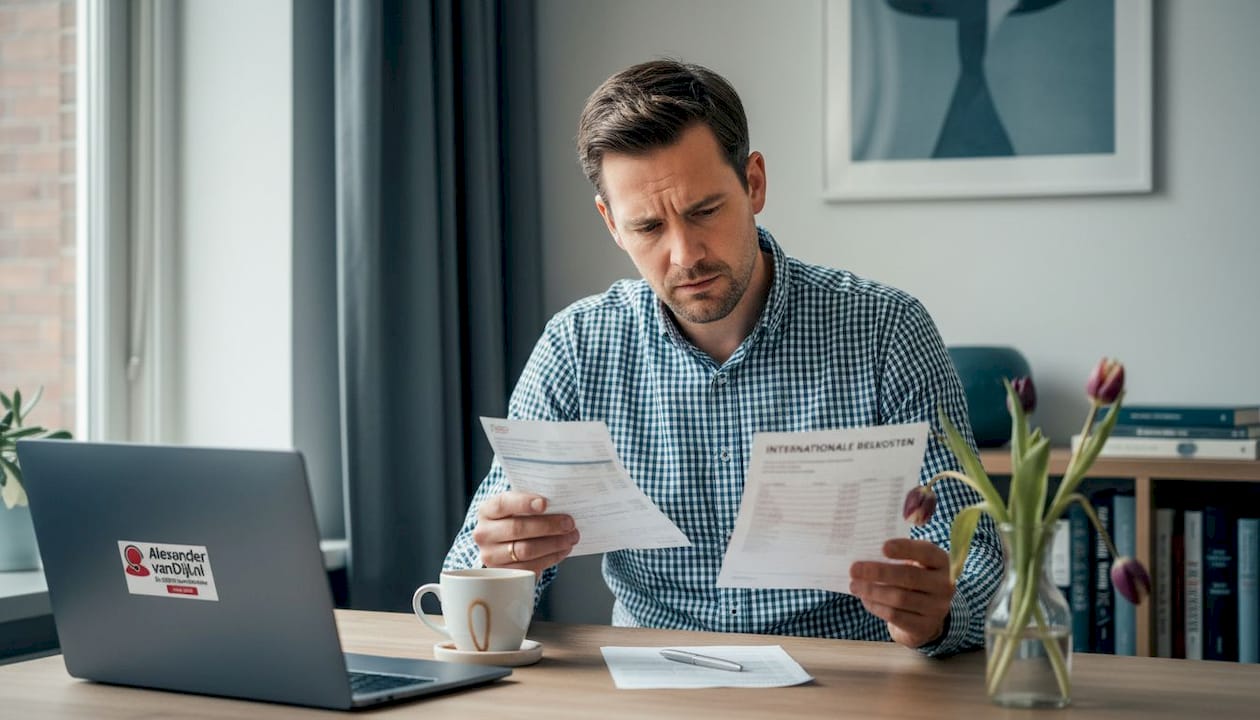 Man bekijkt thuis zijn Ziggo-telefoonrekening met internationale belkosten.