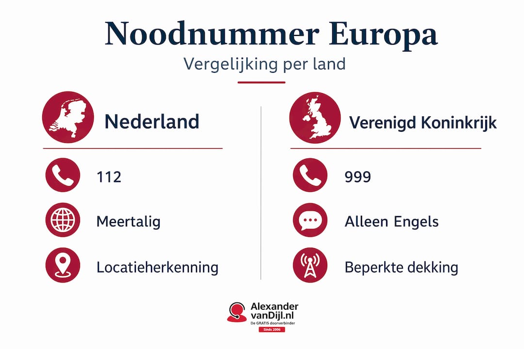 Infographic: verschil in alarmnummers tussen Nederland en het Verenigd Koninkrijk