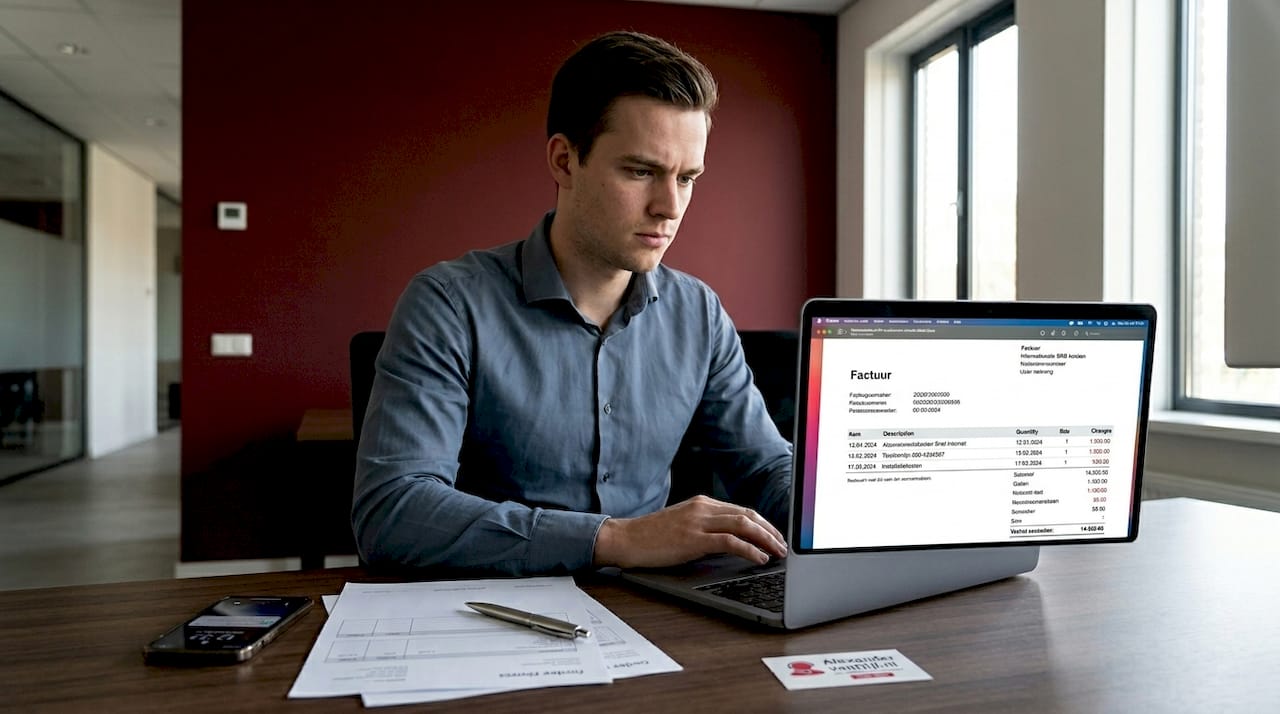 Man bekijkt zijn internationale sms-kosten op de laptop