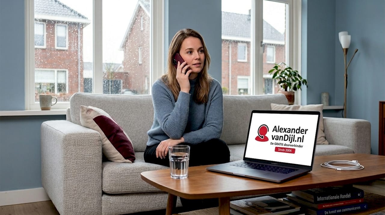 Een twintiger voert een telefoongesprek via wifi op zijn mobiel in de woonkamer.
