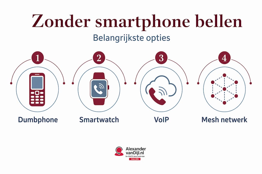 Overzichtelijke infographic laat zien hoe je kunt bellen zonder smartphone en welke mogelijkheden er zijn.