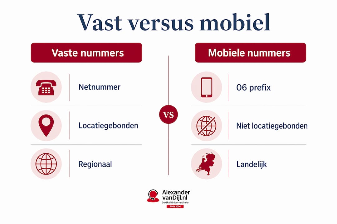 Infographic die de verschillen tussen vaste en mobiele nummers inzichtelijk maakt