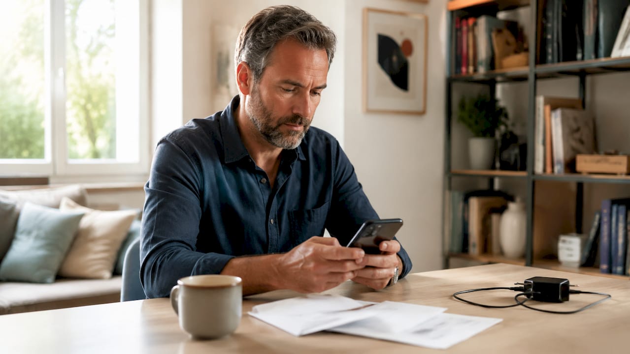 Man vergelijkt Vodafone-abonnementen op zijn smartphone