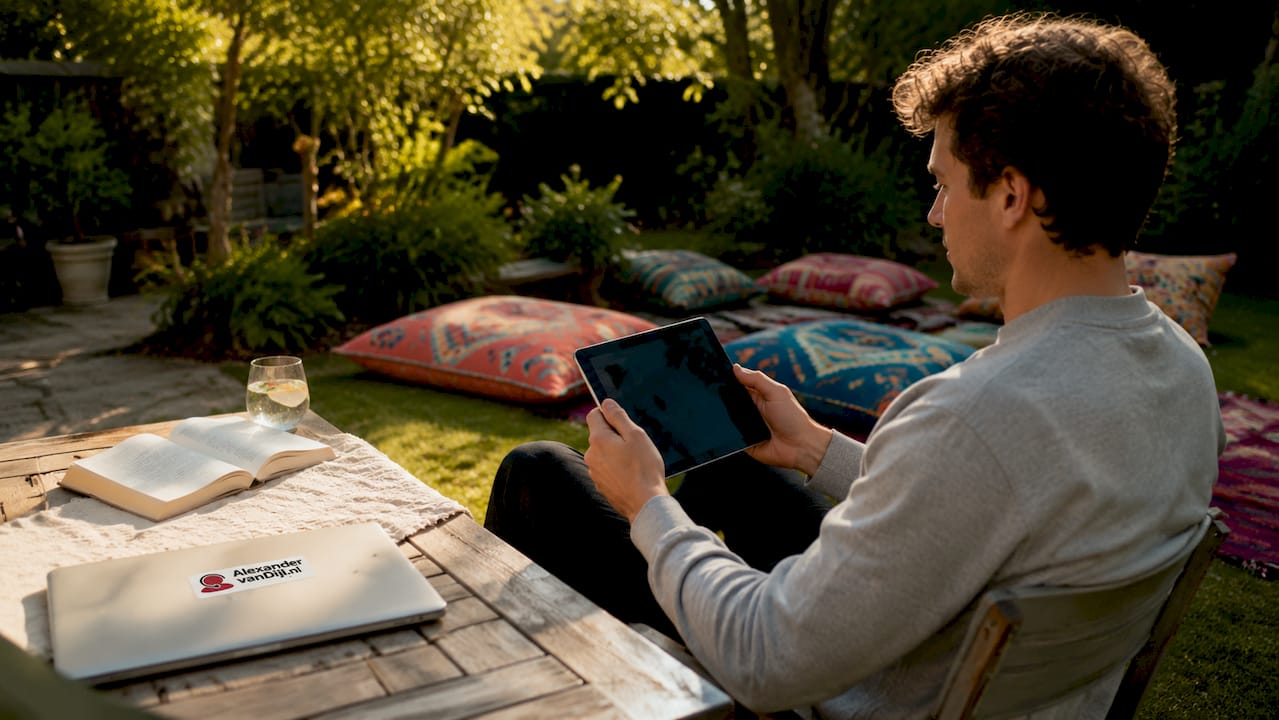 Een twintiger kijkt via de Ziggo Sport Free app op zijn tablet.