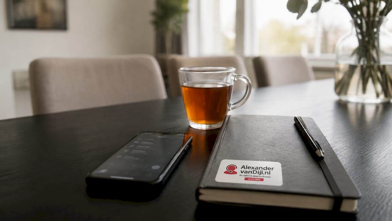 Een smartphone ligt op tafel, met de telefoon-app open.