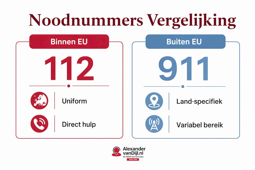 Infographic: overzicht van noodnummers binnen en buiten Europa