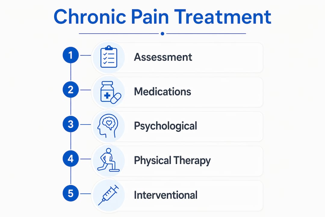 Infographic outlining chronic pain treatment steps