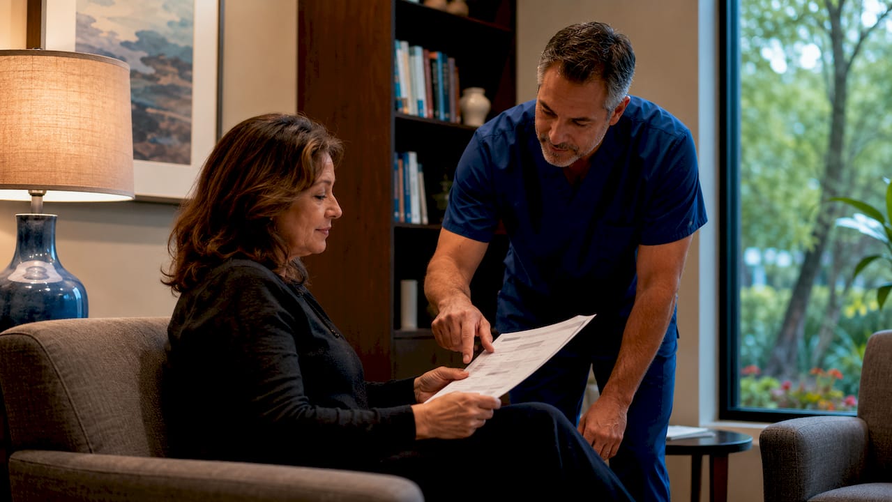 Adult woman consulting doctor about chronic pain