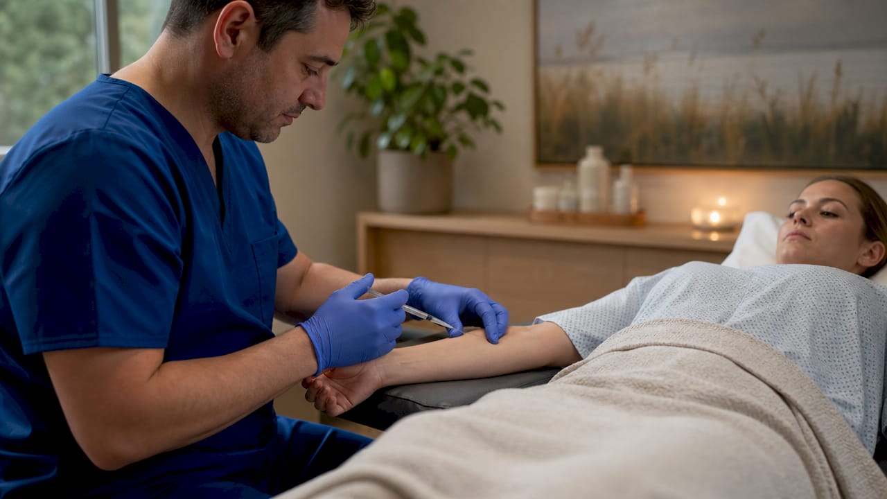 Close-up of local anesthetic injection preparation