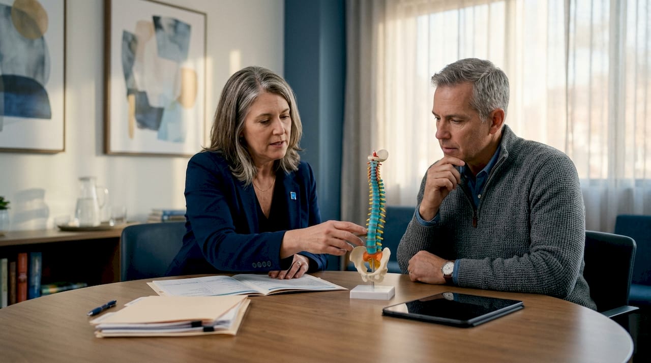 Pain specialist discussing multimodal treatment with patient
