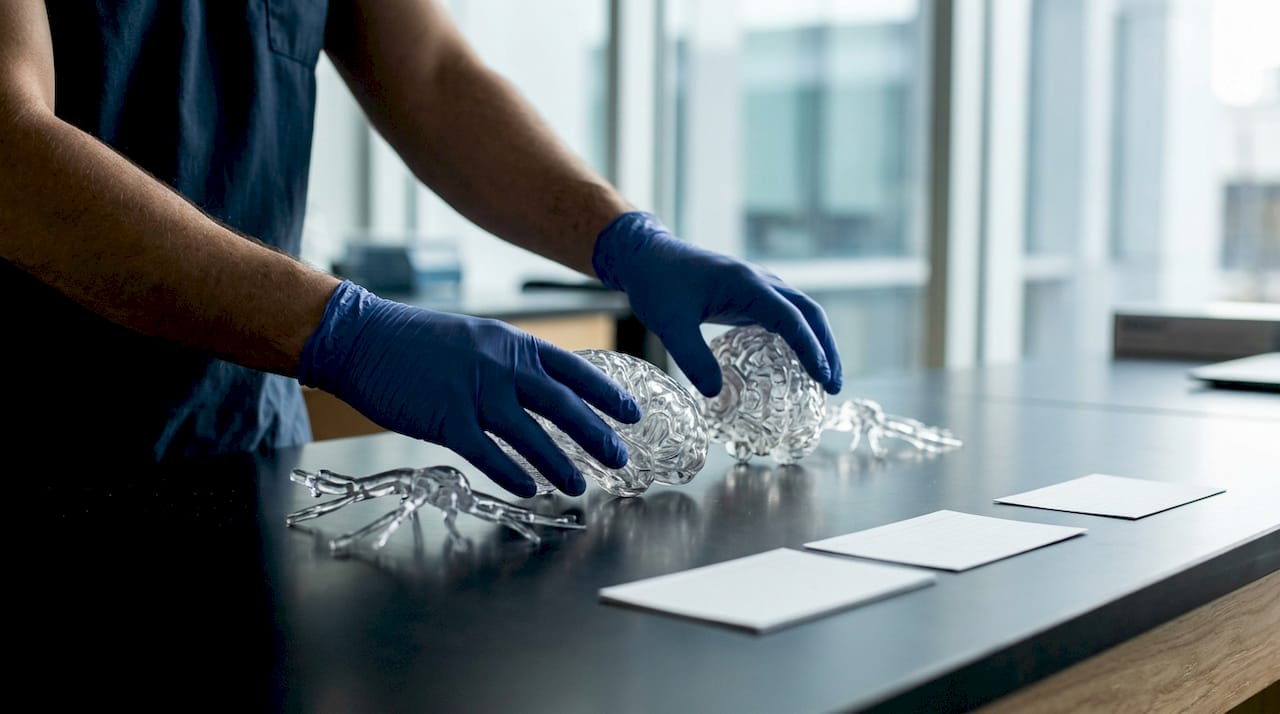 Neurologist hands with brain and nerve models