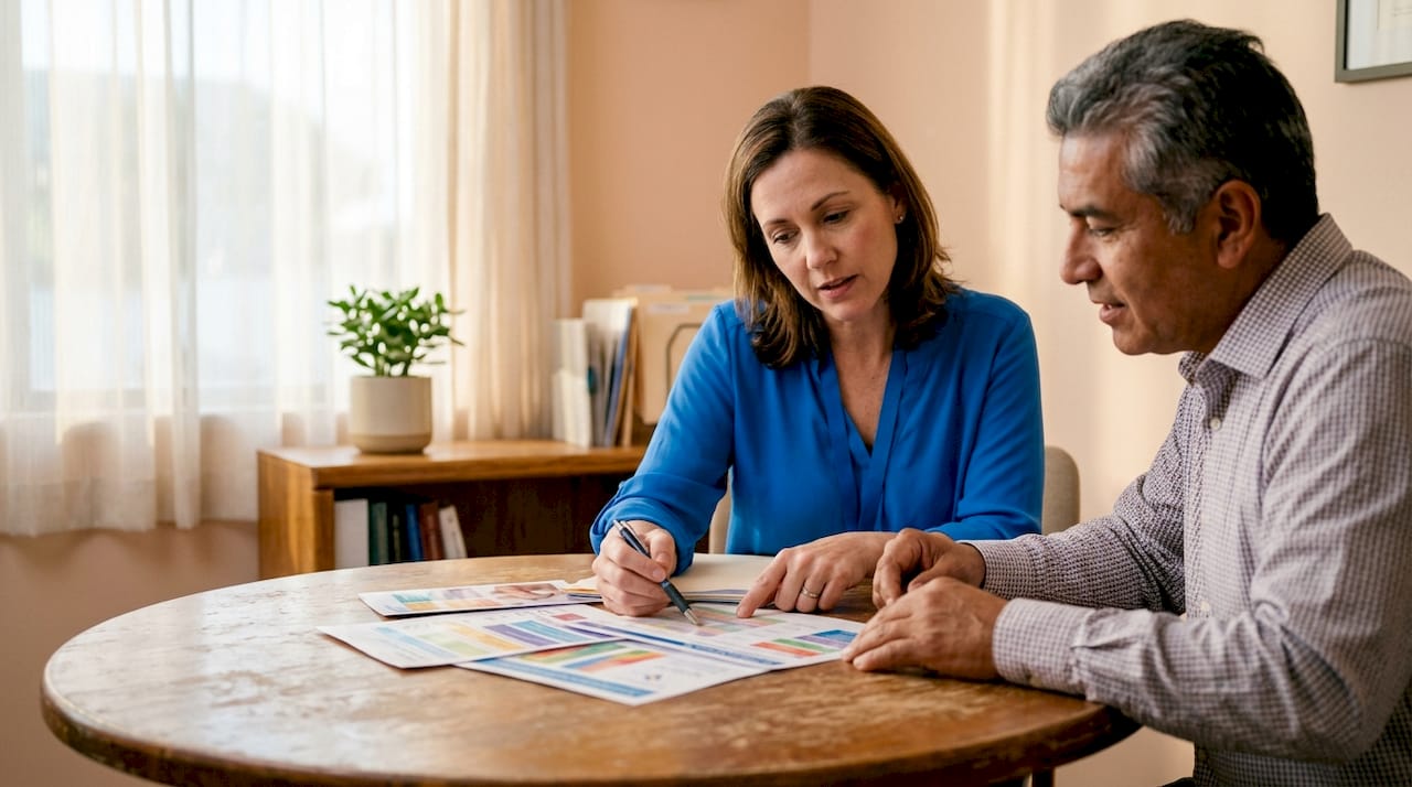 Patient consulting doctor in pain management clinic