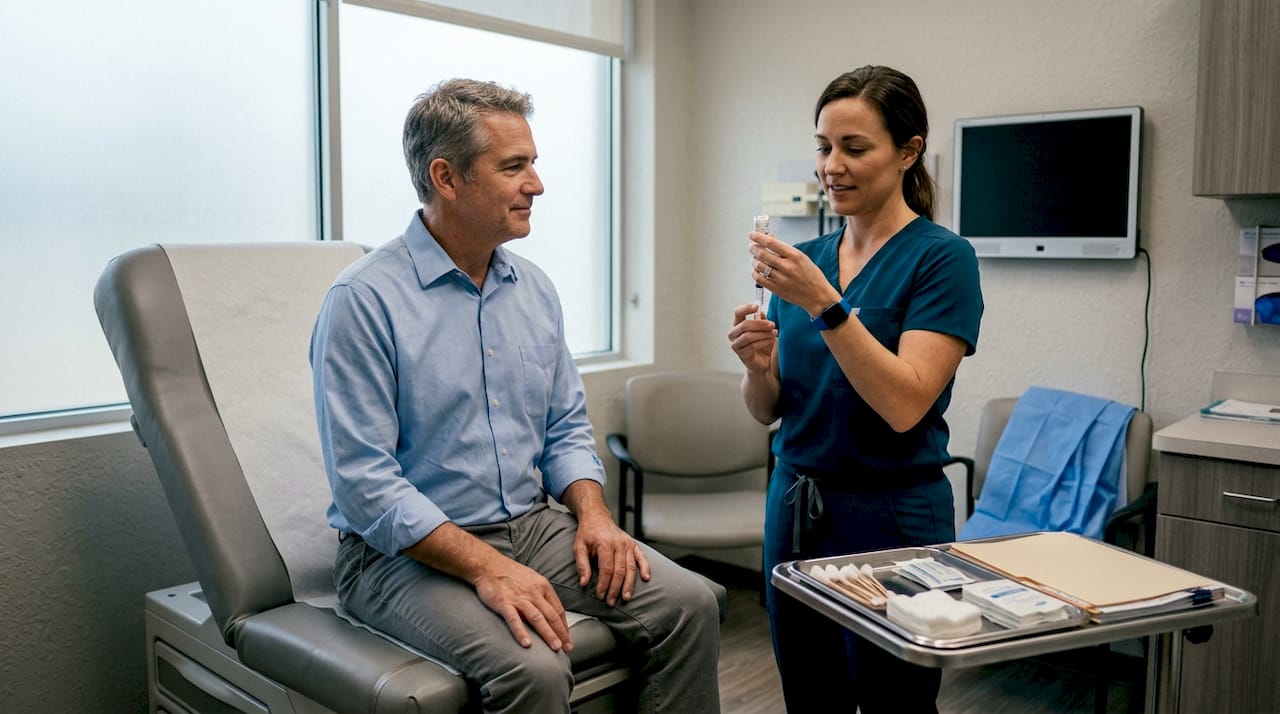 Clinician preparing nerve block injection for patient