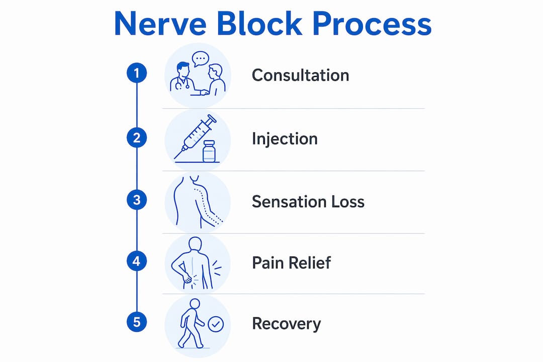 Infographic showing nerve block procedure steps
