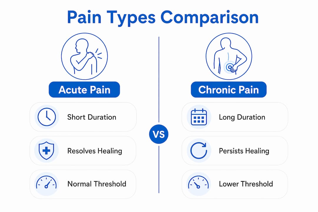 Infographic comparing acute and chronic pain characteristics