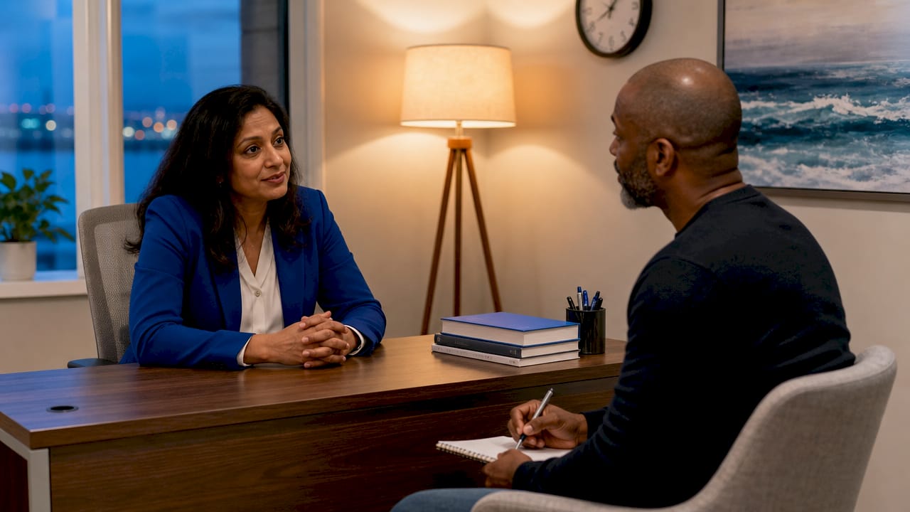 Pain psychologist and patient in consultation room
