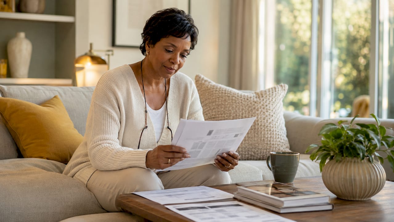 Homeowner reviewing contractor credentials at table