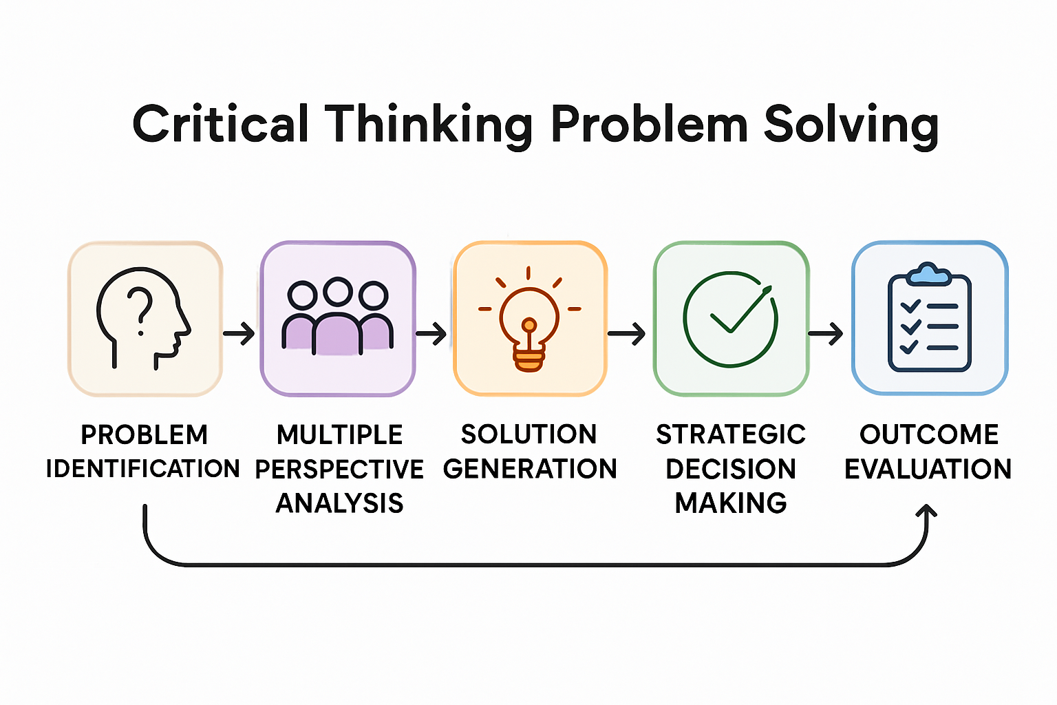Infographic of five-step critical thinking strategy process