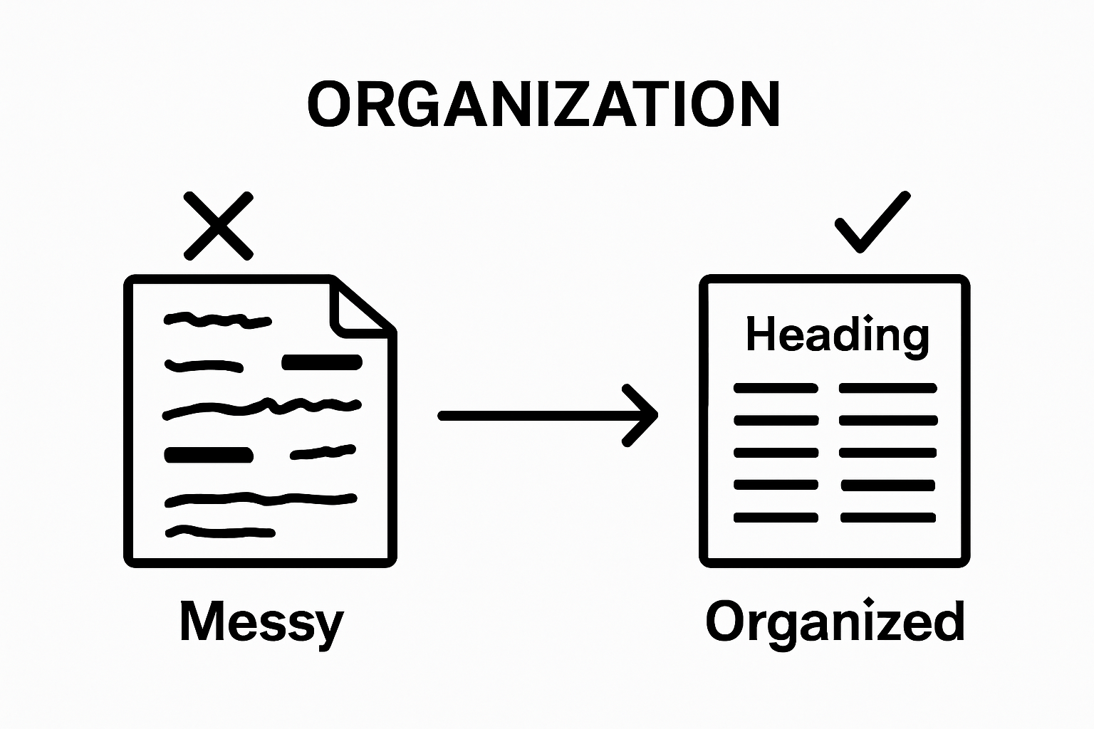 Before and after comparison of disorganized notes versus structured note format