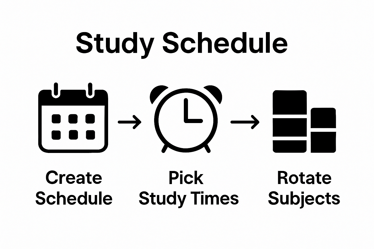 Three-step infographic on making a structured study schedule