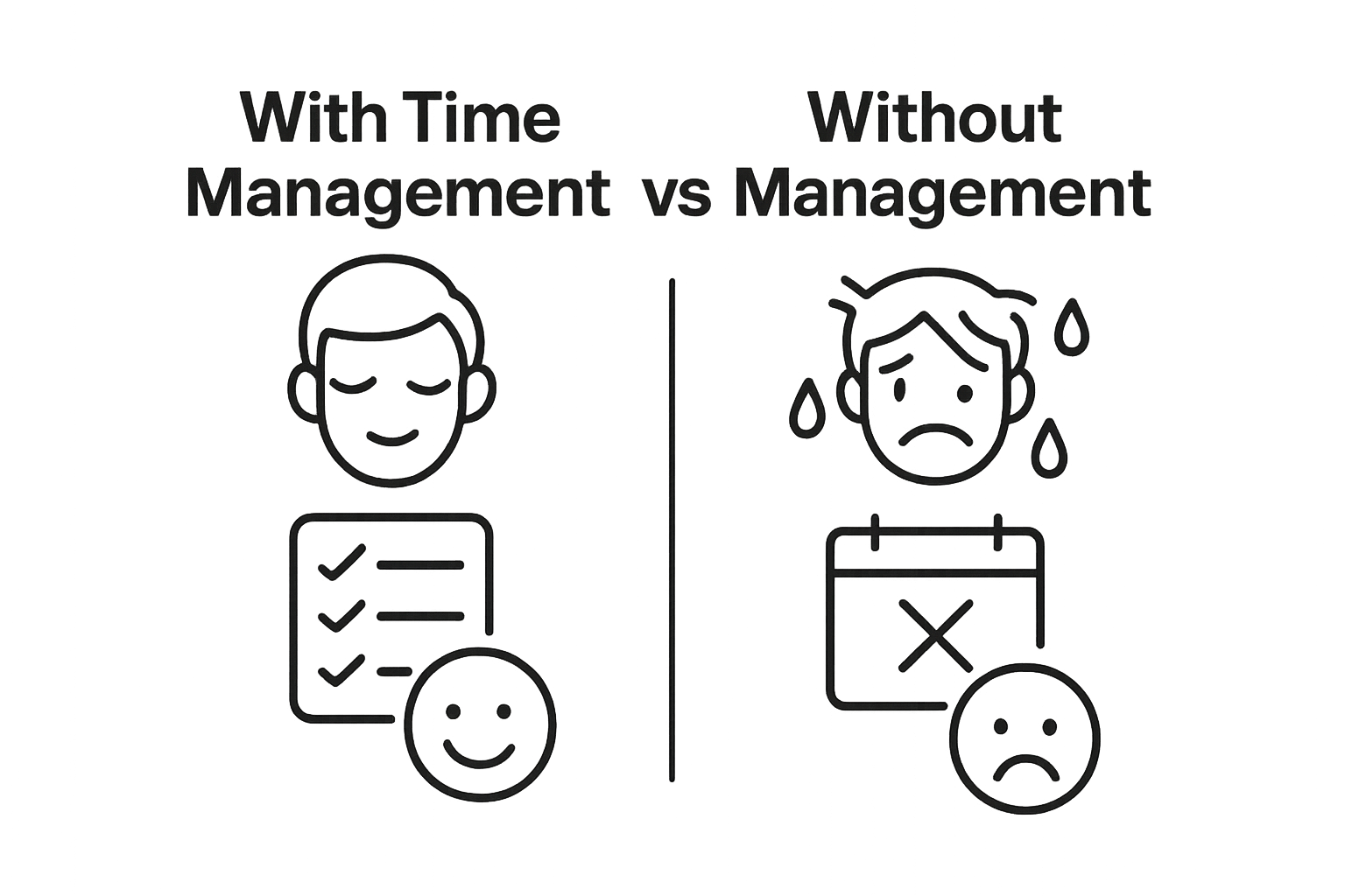 Infographic comparing students with and without time management.