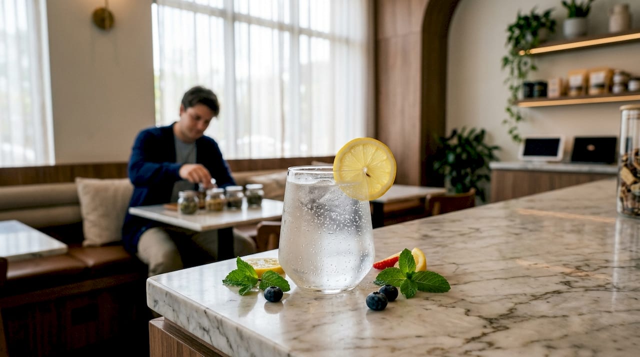 Close-up sparkling citrus drink with lemon slices