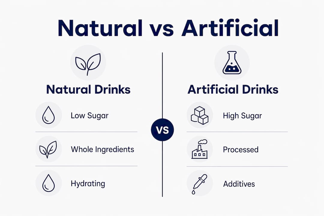 Infographic comparing natural and artificial drinks benefits