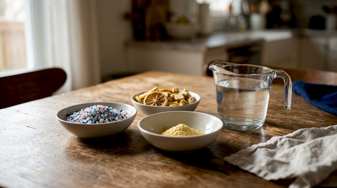 Key natural ingredients for functional drinks on counter
