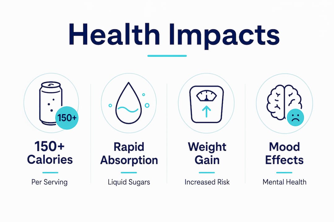 Infographic showing key health impacts of empty calorie beverages