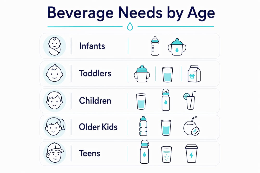 Infographic showing beverage needs by child age group