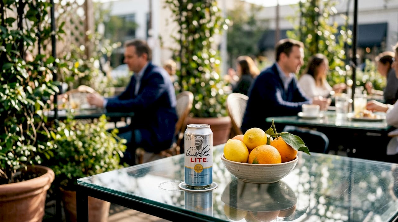 Can of Arnold Palmer Lite on picnic table outdoors