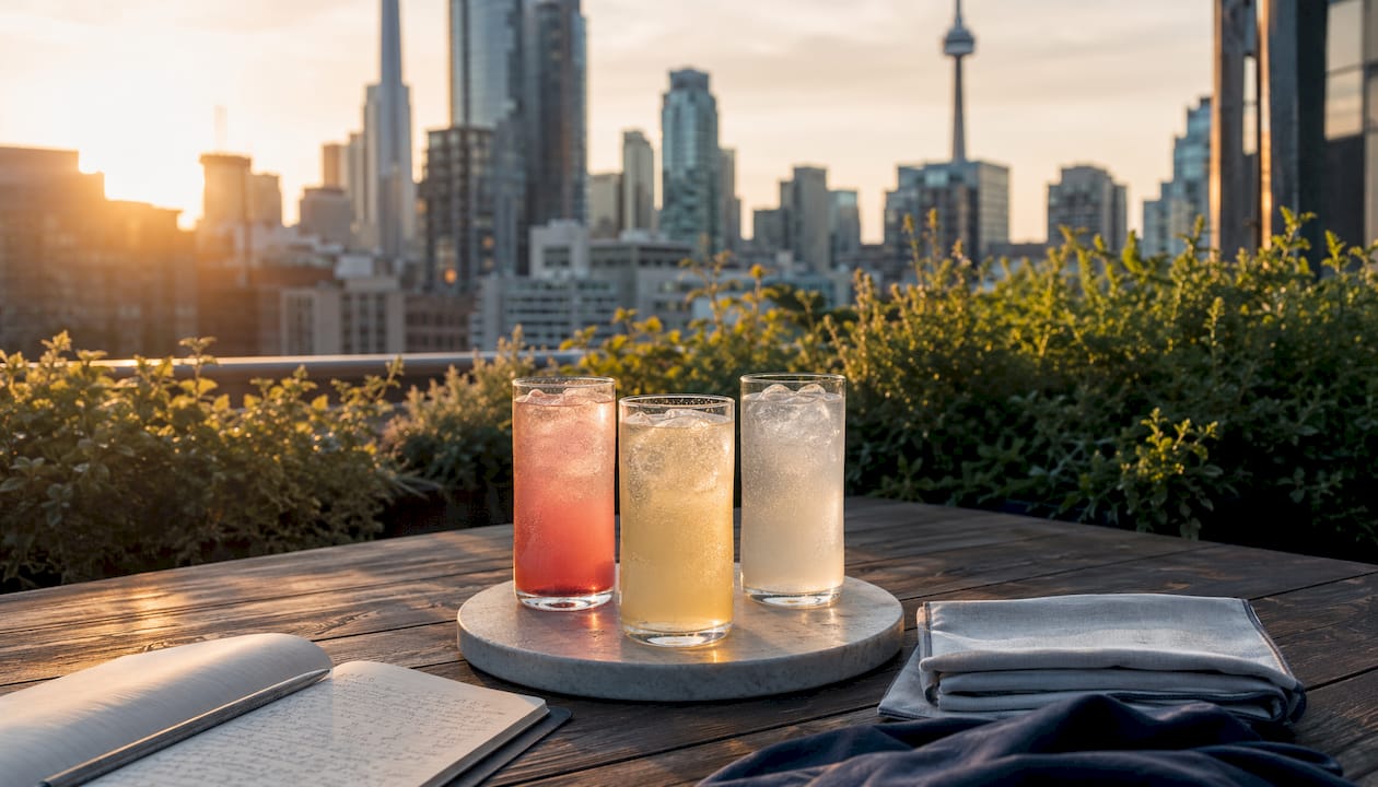 Overhead view of Canadian sparkling beverage setup
